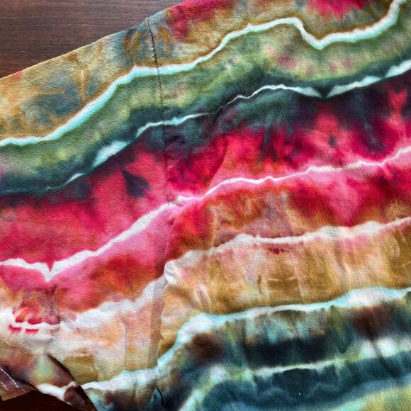 Tie Dyed Unisex T-shirt - Geode Ice Dye - Pink Green - Handmade (2XLarge) - Picture 7 of 12